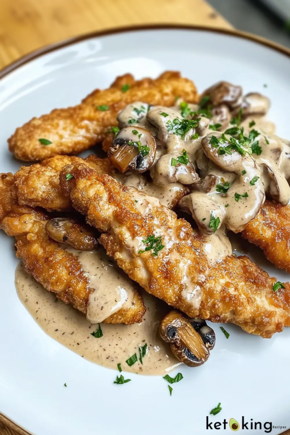 Keto Chicken Strips with Creamy Mushroom Sauce